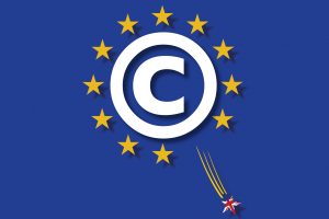 Copyright Symbol surrounded by stars with Britain depicted as a shooting star going away from the circle