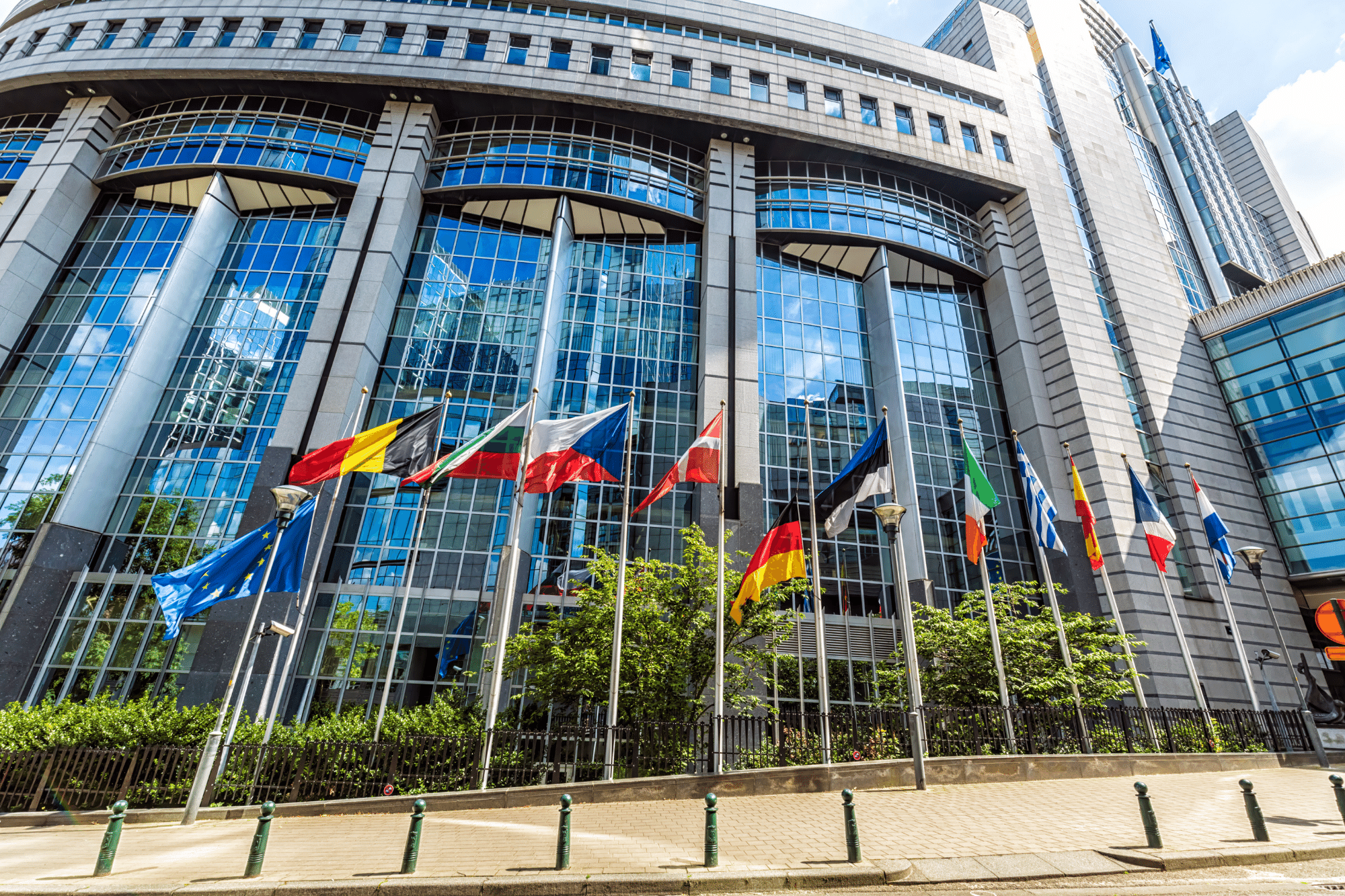 Flags outside of European Parliament