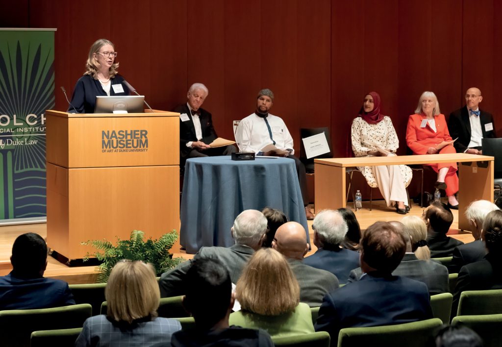 Kerry Abrams speaks at the Bolch Prize Program at the Nasher Museum of Art.